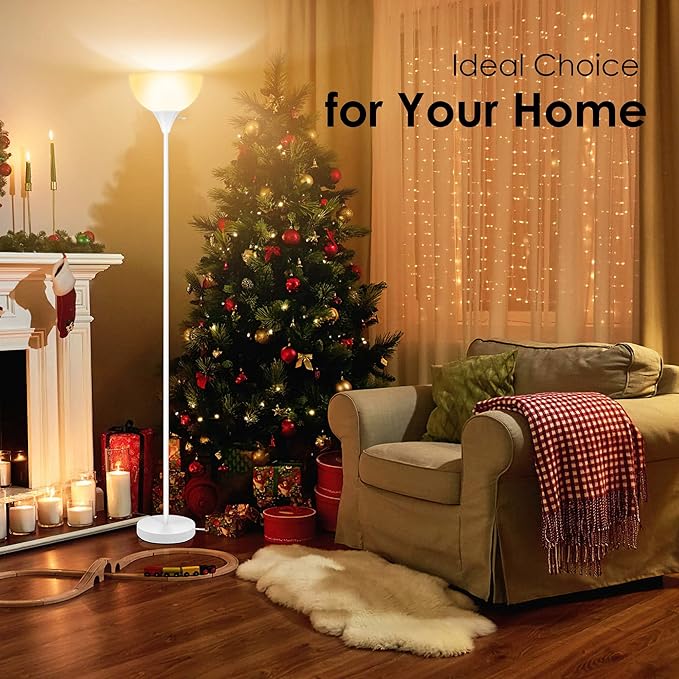 BoostArea Floor Lamp, 70.1” Tall Lamp, LED White Floor Lamp, E26 Base, Eye-Caring, Modern Torchiere Floor Lamps for Living Room, Bedroom, Office（Bulbs not Included
