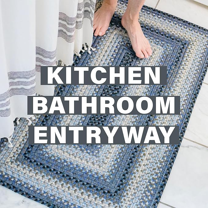 Juniper Blue Braided Oval Rug 20"x30" - Indoor Outdoor Washable - Coastal Country Decor for Kitchens and Entryways - Beautiful, Durable, Reversible, Pet Friendly and Soft