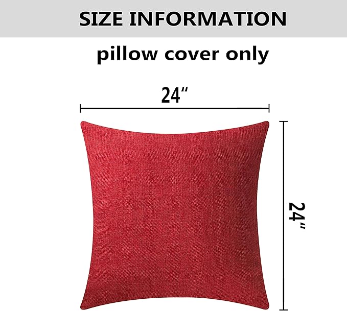 Home Brilliant Linen Euro Shams Couch Pillow Covers for Couch Cushion Cover for Bed Pillow Covers for Sofa Patio Floor Valentine's Day Decor, 24x24 inch(60x60cm), Set of 2, Red Burgundy