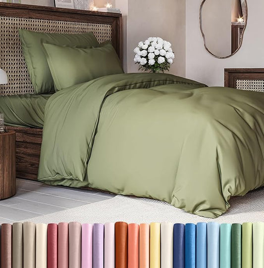 Duvet Cover Twin/Twin XL Size Set - Extra Soft Duvet Cover 68 x 90 with 1 Pillow Sham - Hotel Luxury, Easy Care and Fade Free with Zipper Closures & Ties - Comfy, Breathable Bedding Set (Sage Green)