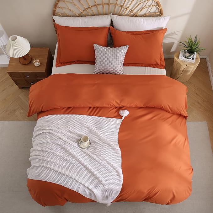 JSD Burnt Orange Duvet Cover Set Twin Size, 2 Piece Microfiber Kids Duvet Cover with Pillow Sham, Zipper Closure, Comforter Not Included