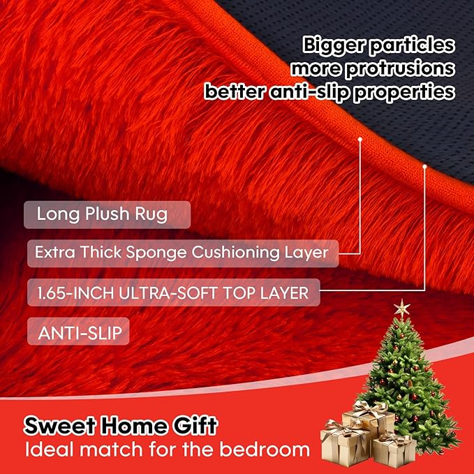 Mtandyx 5x7 Plush Fluffy Area Rugs, Large Soft Carpet, Upgraded Non-Slip Rectangular Rug for Living Room, Bedroom, Kids Room, Dorm,Modern Home Decor Aesthetic,Red.