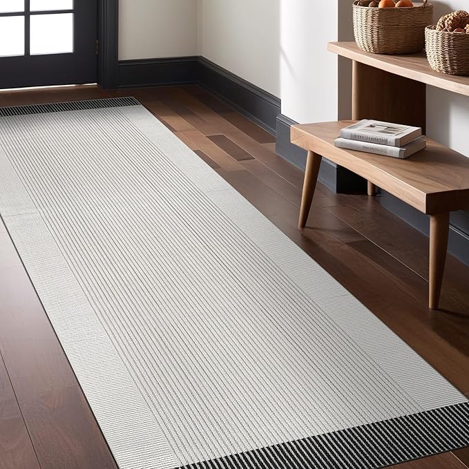 Luul Home Modern Micro Loop Indoor Runner Rugs for Living Room Bedroom Kitchen Geometric Striped Black-White 2x7 Luxury Durable Low and High Pile Non-Shedding Stain Resistant Soft Area Carpet 2 x 7