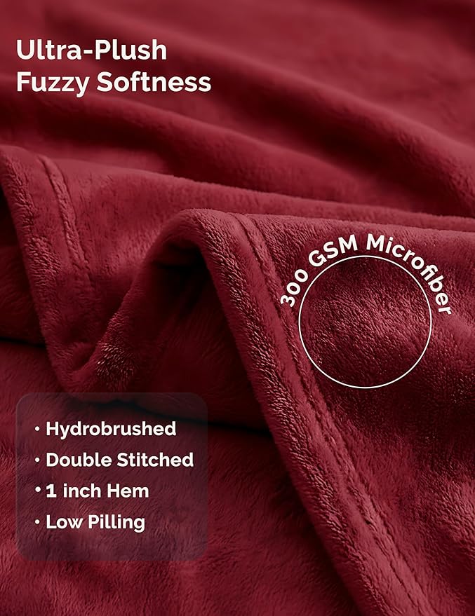 Casa Platino Fleece Blanket King Size – 300 GSM Dark Red Fleece Throw for Bed or Couch – Soft Cozy Warm Winter Blanket for Bed, Fuzzy Plush Elegant for Men & Women - 108x90 Inch