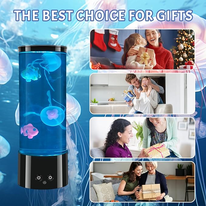 11.6 inch Jellyfish Lamp with 17 Color Changing Effects, LED Jellyfish Tank Table Lamp Decorations, Portabe Table Mood Lamp for Room Office Night Light Liquid Motion Lamp Ideal Gift for Kids