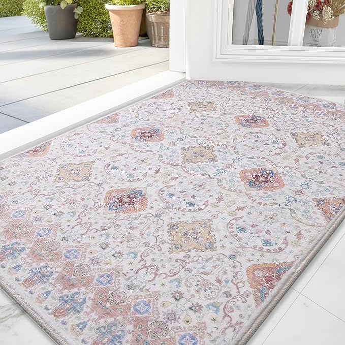 Vanmoos 2x3 Washable Area Rug – Soft, Non-Slip Entrance Rug, Durable Indoor Door mat, Floor Carpet for High-Traffic Areas, Entryway, Kitchen, and Bedside, Charm/Beige