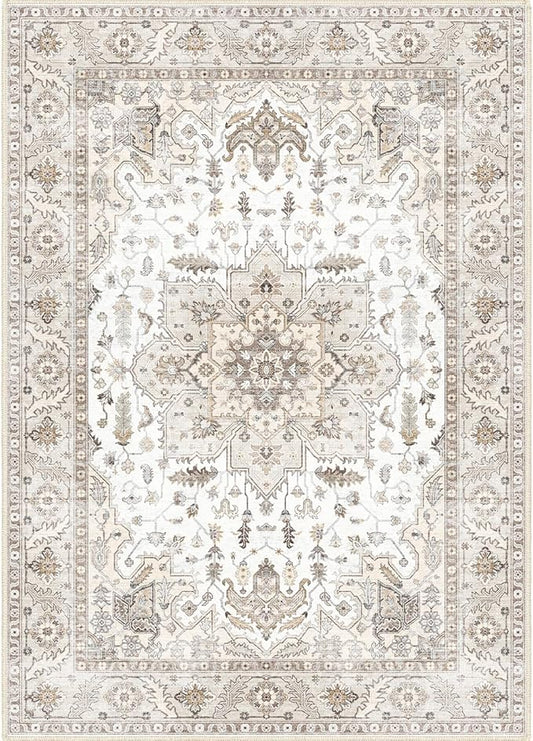Fortsea Area Rug 5x7, Machine Washable Rugs for Bedroom, Large Non Slip Persian Rug for Bedroom Living Room Kitchen Entryway Bathroom Office Carpet Brown…