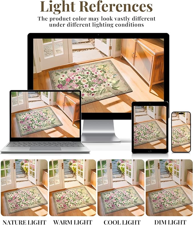 AREAMAY Door Mat Entrance 2x3 Rug - Floral Rugs Washable Small Area Rug Non-Slip Low Pile Carpet Throw Rugs for Indoor Entryway, Bedroom, Kitchen, Front Door, Entry, Kids Room - Brown