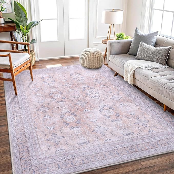 Vanmoos 4x6 Area Rug - Machine Washable, Non-Slip Soft Carpet for Living Room, Bedroom, Office, Dining Room - Durable Accent Rug for Farmhouse & High-Traffic Areas, Urban Luxe/Cream