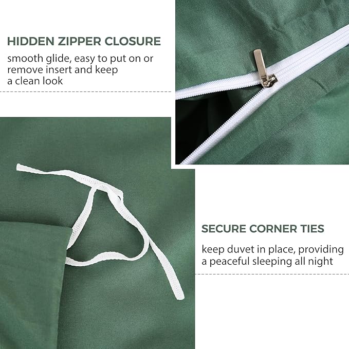 JSD Hunter Green Duvet Cover Set Full Size, 3 Piece Duvet Cover with Pillow Shams, Soft Brushed Microfiber Zipper Closure, Comforter Not Included