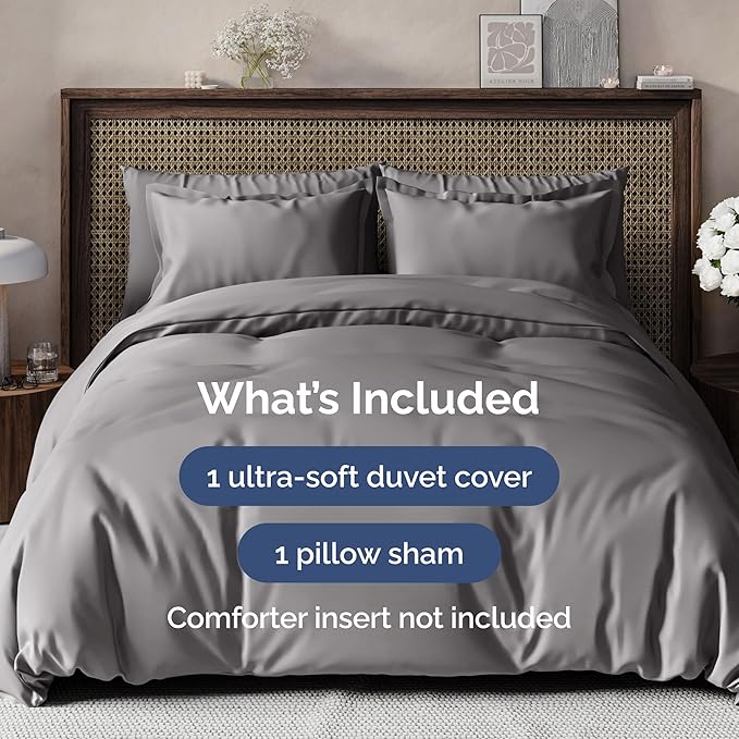 Duvet Cover Twin/Twin XL Size Set - Extra Soft Duvet Cover 68 x 90 with 1 Pillow Sham - Hotel Luxury, Easy Care and Fade Free w/ Zipper Closures & Ties - Comfy, Cozy Breathable Bedding Set (Dark Grey)