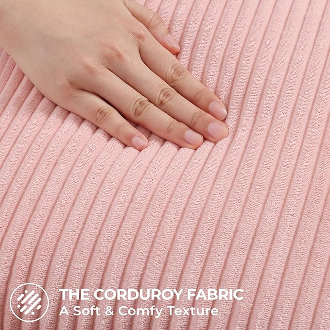 Mecatny Corduroy Decorative Throw Pillow Covers 24x24 Set of 2 for Sofa Living Room, Soft Neutral Boho Couch Pillow Covers for Home Decor, Pink