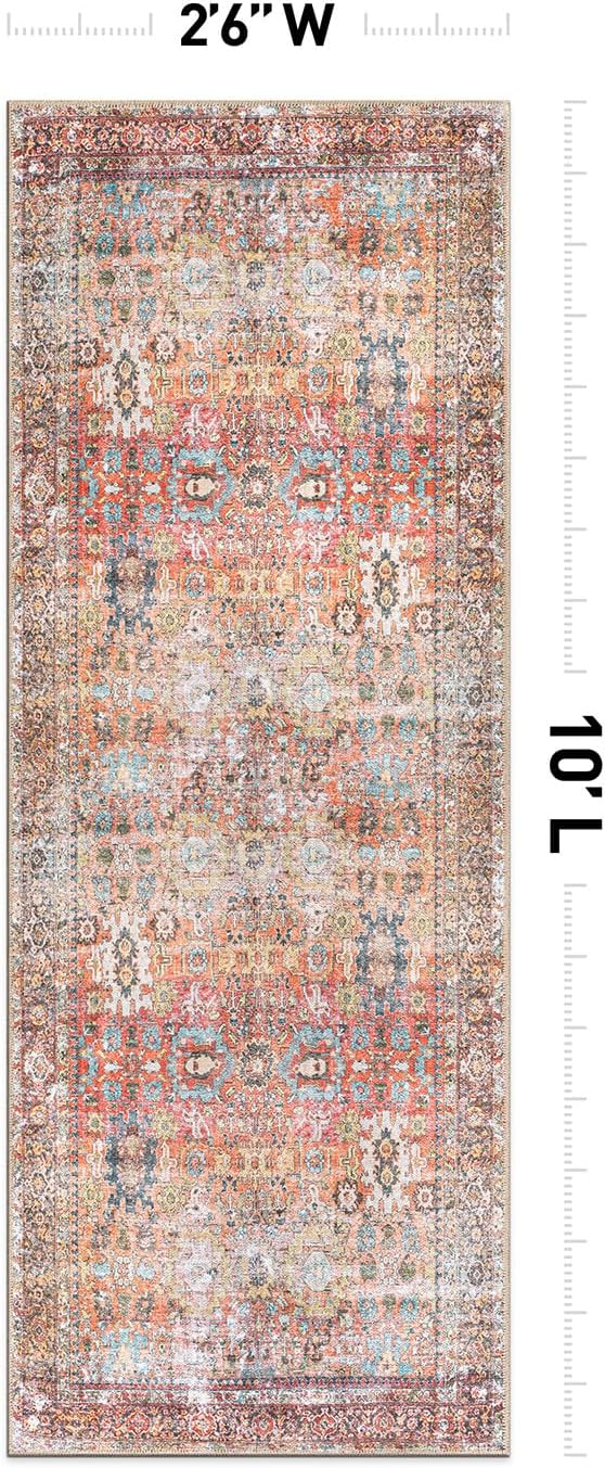 Rugshop Multi Transitional Distressed Runner Rug — Machine Washable & Non‑Slip, 2'6"x10' for Hallway, Entryway and Kitchen