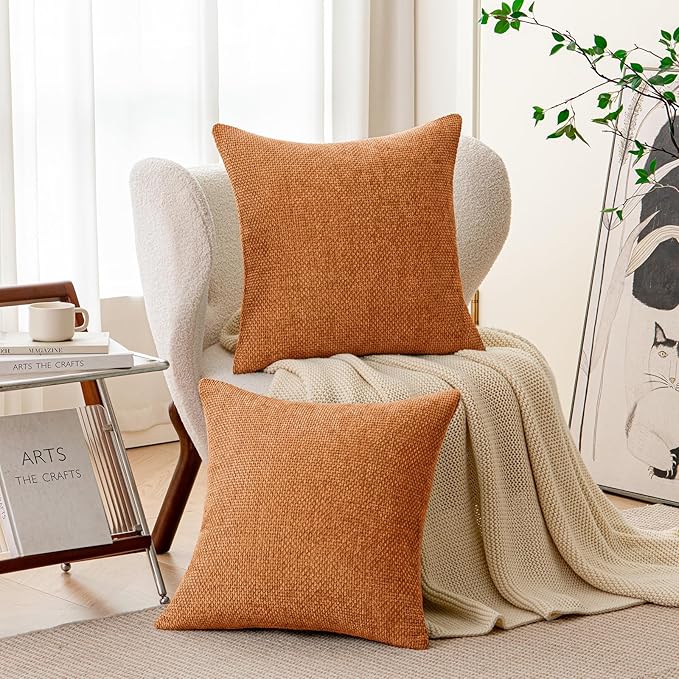 a moment Orange Chenille Throw Pillow Covers 18x18 Inch Pack of 2 Modern Decorative Throw Pillow Covers Farmhouse Cross Covers Home Decor for Sofa Bedroom Living Room