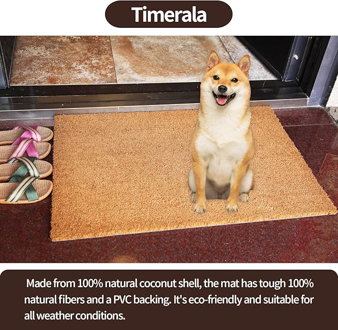 Timerala Coco Coir Door Mat with Heavy-Duty，Welcome doormats，Dirt Trapping Entry Mat，Weather Resistant,Non-Slip Outdoor Door Mats，43 * 76 cm，PVC Backing