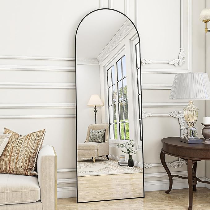 Floor Mirror Arched Full Length Mirrors, Mirror Full Length Standing Hanging or Leaning Against Wall, 59"x18" Large Full Body and Wall Mounted Mirror for Bedroom Living Room, Black