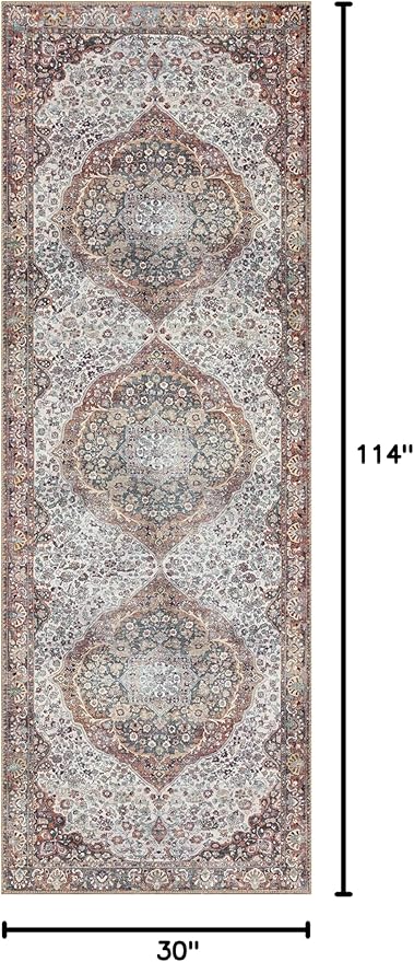 Loloi Wynter Collection WYN-01 Red/Multi 2'-6" x 9'-6" Runner Rug, .13" Thick, Area Rug, Soft, Durable, Printed, Vintage Inspired, Low Pile, Non-Shedding, Easy Clean, Living Room Rug