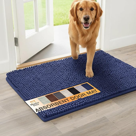 Neater Pets Chenille Dog Door Mat 30” x 20” – Super Absorbent & Quick-Dry Muddy Paws Doormat for Trapping Dirt, Water, Mud - Non-Slip & Machine Washable Pet Rugs for Entryway, Indoor Mud Mats, Navy