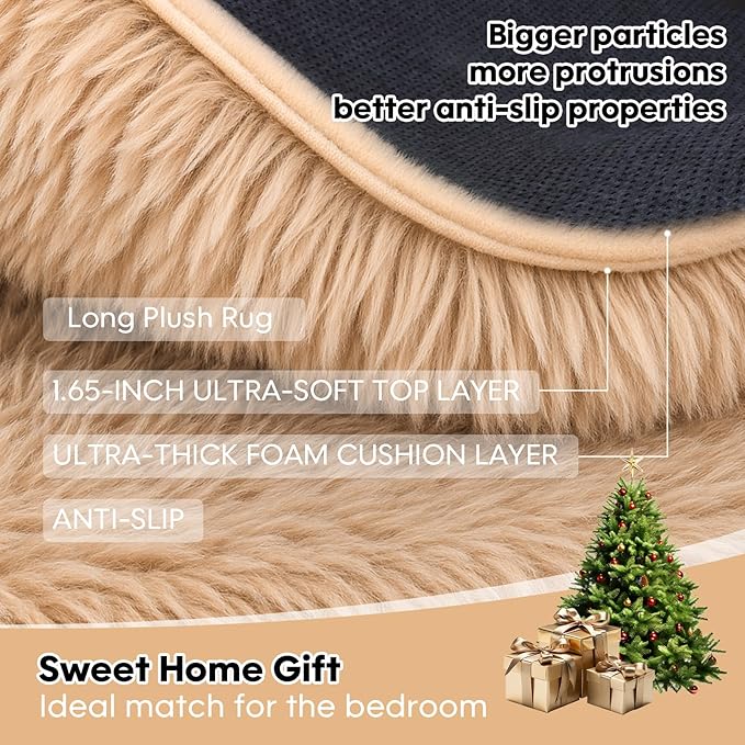 Mtandyx Fluffy Plush Shag Rug 5x7, Ultra Soft Rug for Living Room Bedroom, Non-Slip Fuzzy Area Rug for Living Room, Carpet for Girl Boy Kids,Modern Indoor Home Decor Aesthetic,Beige