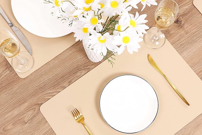 Wipeable Placemats Leather Table Mats Waterproof Heat-Resistant Easy to Clean for Dining Table Set Kitchen Table (2, Buff)