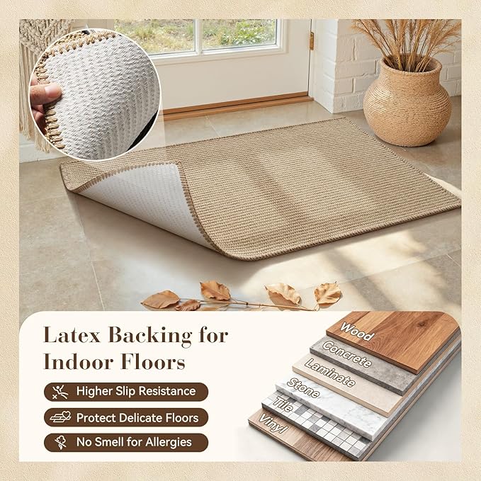 Jute Front Door Mat Indoor Entrance Indoor Door Mat Rugs for Entryway Entry Entrance Mats Inside Doormat Welcome Mats Boho 17"X30" Half Circle Round