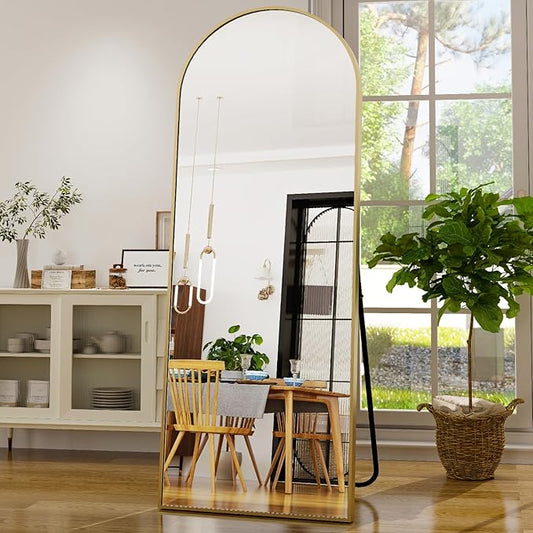 GLSLAND-21x64 inch Full Length Mirror-Aluminum Alloy Frame-Arch Mirror Full Length HD-Full Body for Bedroom or Living Room, Gold