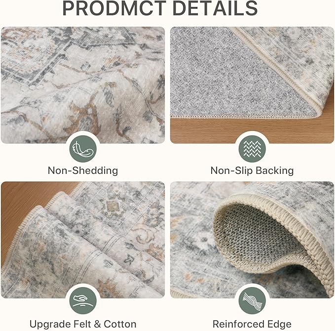 BESBLEE Area Rug 2x3 Doormat, Machine Washable Low Pile Rugs, Small Retro Entryway Mat for Entrance, Hallway, Kitchen and Corridor, Light Taupe Brown