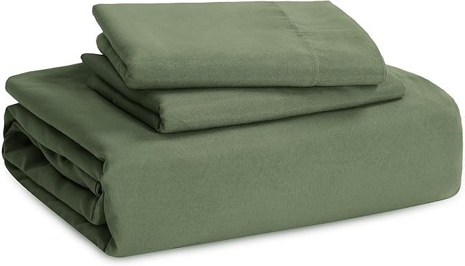 Bedsure California King Size Duvet Cover with Fitted Sheet - 4 Pieces Prewashed Cotton-Like Extra Soft Bedding Set, Includes 1 Duvet Cover 104x98 Inches, 2 Pillow Shams, 1 Fitted Sheet, Olive Green