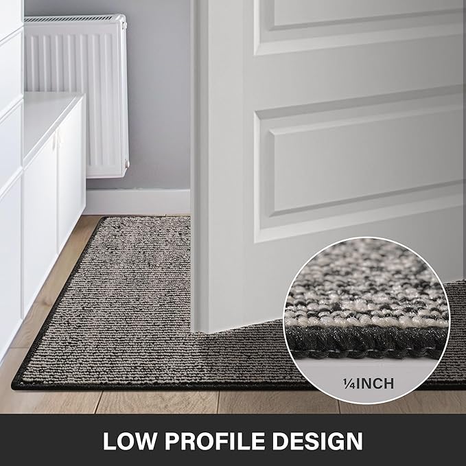GRANNY SAYS Front Door Mat Indoor Entrance, Indoor Doormat Non Slip Washable, Low Profile Outdoor Welcome Mat, 32" x 20" Resist Dirt Absorbent Mats for Entryway, Floor, Black Beige