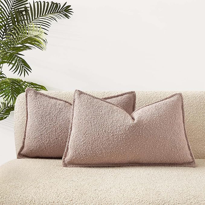 JUSPURBET Pink Decorative Pillow Covers 12x20 Set of 2 Throw Pillow Covers for Couch Sofa Bed Cozy Boucle Textured Lumbar Cushion Covers Cases with Hidden Zipper for Living Room Home Decor