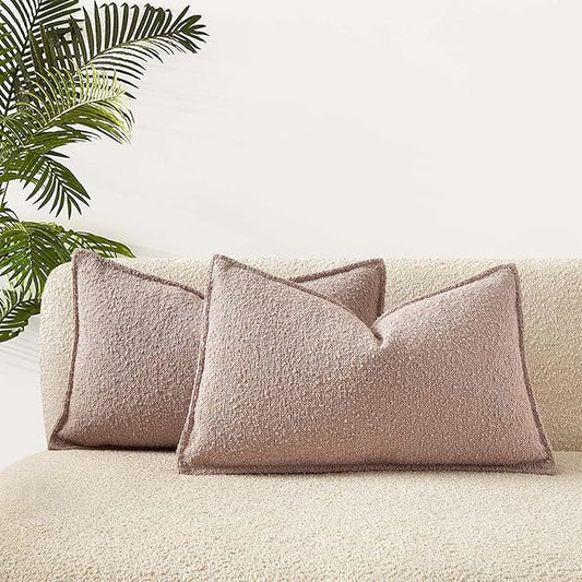 JUSPURBET Pink Decorative Pillow Covers 12x20 Set of 2 Throw Pillow Covers for Couch Sofa Bed Cozy Boucle Textured Lumbar Cushion Covers Cases with Hidden Zipper for Living Room Home Decor