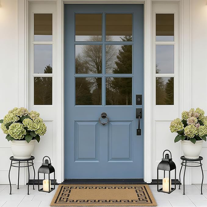 Lanterns Decorative Outdoor Indoor, Black Metal Outdoor Lanterns, 17'' 13'' Set of 2 Modern Farmhouse Candle Lantern Christmas Lanterns Centerpieces for Home, Wedding, Patio, Porch, Mantel