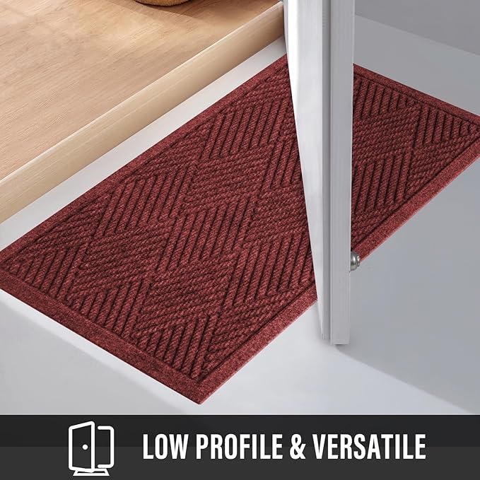 HIYARD Sturdy Front Door Mat, Absorbent Muddy Dirt Resist Welcome Door Mats Outdoor Indoor, Stain and Fade Resistant, Non-Slip Rubber Backing Low Profile Doormat for Entryway, 30×17, Red