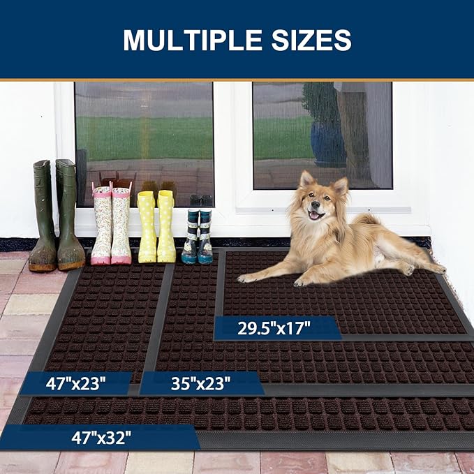 Smiry Front Door Mat Outside Entrance, Heavy Duty Natural Rubber Doormat, Non Slip, Trap Dirt and Moisture, Easy Clean, Low Profile Welcome Floor Mats for Indoor Outdoor Entry, 47x23 Inch, Brown