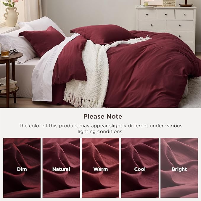 Bedsure Winery Duvet Cover Full Size - 3 Pieces Prewashed Extra Soft Bedding Set, Includes 1 Duvet Cover 80x90 Inches with Zipper Closure & 2 Pillow Shams, Comforter Not Included