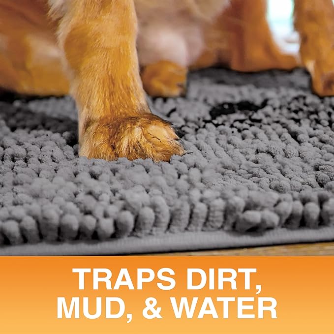 Neater Pets Chenille Dog Door Mat 30” x 20” – Super Absorbent & Quick-Dry Muddy Paws Doormat for Trapping Dirt, Water, Mud - Non-Slip & Machine Washable Pet Rugs for Entryway, Indoor Mud Mats Charcoal