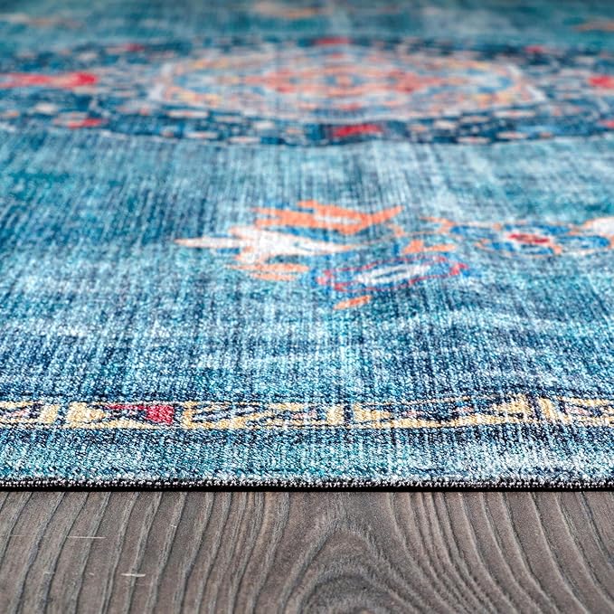 Beverly Rug Non Slip Rugs 4x6 Boho Medallion Floral Non Skid Rubber Backing Easy Silk Soft Area Rug for Living Room Easy to Clean Non Shedding Kitchen Bedroom Indoor Carpet (4 x 6 Teal - Green)