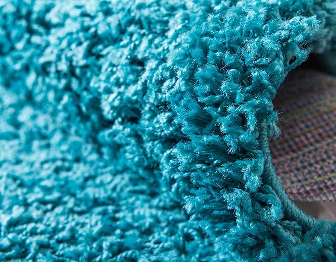 Unique Loom Solid Shag Collection Area Rug (6' 1" Round, Deep Aqua Blue)