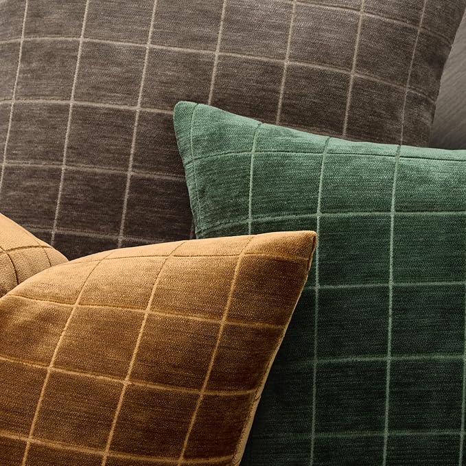 MIULEE Decorative Chenille Check Euro Shams Throw Pillow Covers Vintage Plaid Couch Pillows 24x24 Inch Set of 2 Neutral Boho Cushions Modern Spring Home Decor for Sofa Bed Living Room Moss Green