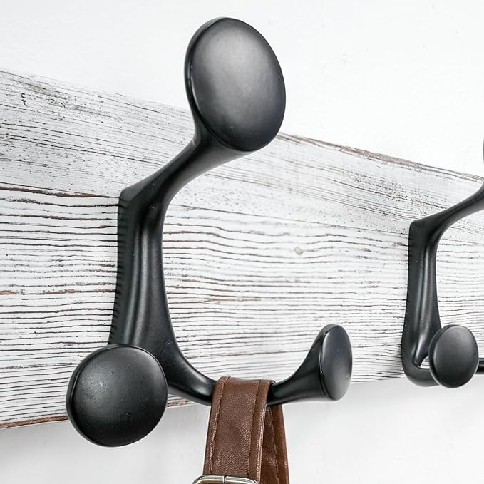 SKOLOO 30-Inch Wood Coat Rack Wall Mount with 5 Triple Hooks - Ideal for Family Entrances, Classrooms, and Pet Supplies Storage - Perfect Coat Hooks for Wall,Distressed White Wash, Pack of 2
