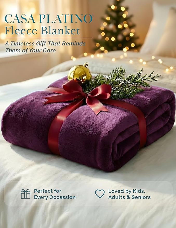 Casa Platino Fleece Blanket King Size – 300 GSM Purple Fleece Throw for Bed or Couch – Soft Cozy Warm Holiday Winter Blanket for Bed, Fuzzy Plush Elegant Gifts for Women - 108x90 Inch