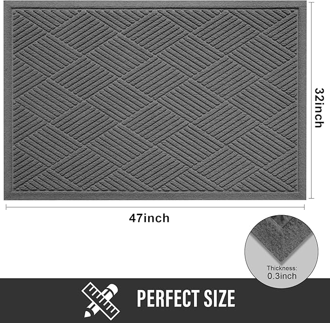 HIYARD Sturdy Front Door Mat, Absorbent Muddy Dirt Resist Welcome Door Mats Outdoor Indoor, Stain and Fade Resistant, Non-Slip Rubber Backing Low Profile Doormat for Entryway, 47×32, Charcoal