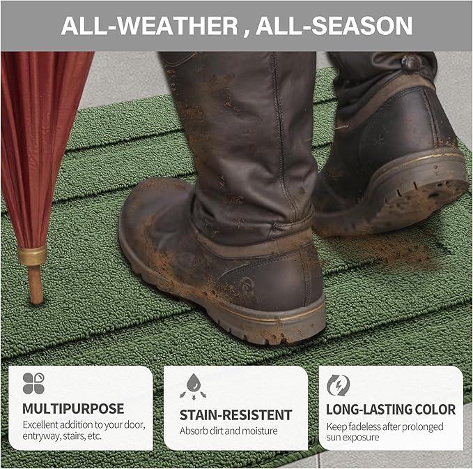 GRANNY SAYS Front Door Mat Outside Entrance, Welcome Matt Indoor Non-Slip, Door Mats for Outdoor, Entryway Front Porch Matt Low Profile Resist Dirt Easy to Clean, 36" x 24", Green