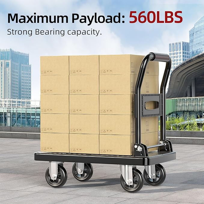 Foldable Push Cart Platform Cart,Moving Platform Hand Truck,Foldable for Easy Storage and 360 Degree Swivel Silent Wheel.(560 lbs)