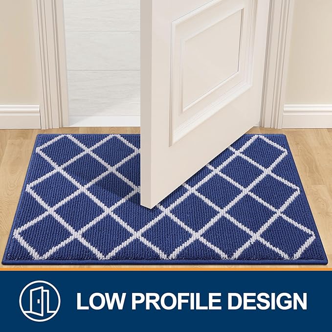 Finchitty Indoor Door Mat, Dirt Resistant and Absorbent, Low-Profile, Non-Slip, Washable Inside Floor Mats for Front Door, Back, and Entrance, 32" x 20", Navy