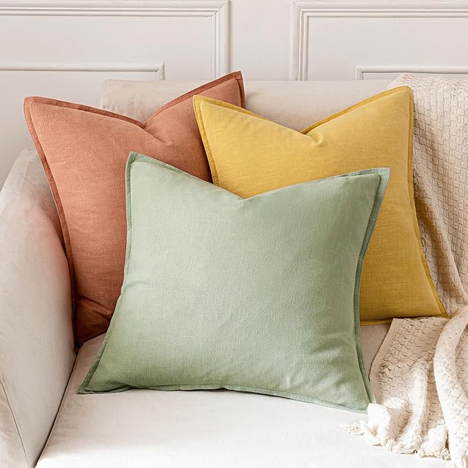 MIULEE Decorative Linen Pillow Covers 20x20 Inch Yellow Boho Farmhouse Neutral Couch Throw Pillows for Bed Pack of 2 Accent Modern Pillowcase Summer Sofa Livingroom Home Decor