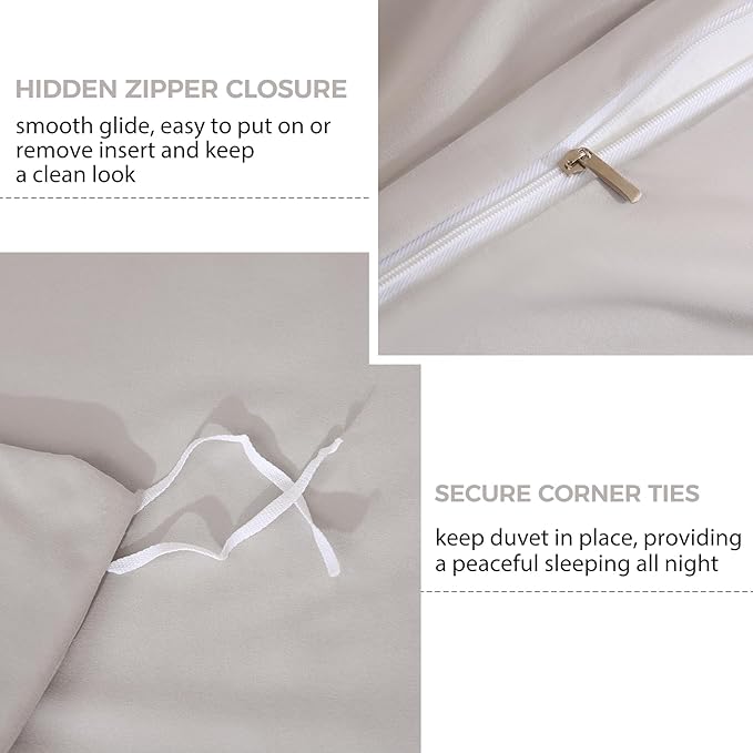 JSD Light Grey Duvet Cover Set Twin Size, 2 Piece Microfiber Kids Duvet Cover with Pillow Sham, Zipper Closure, Comforter Not Included
