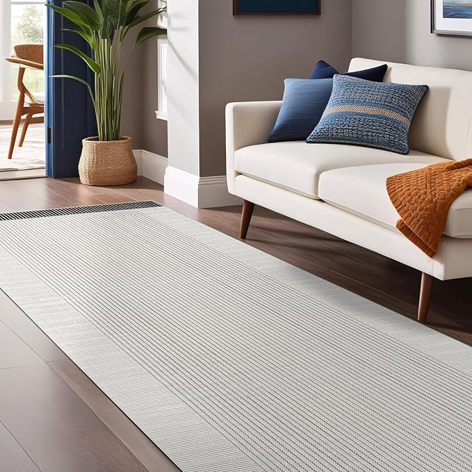 Luul Home Modern Micro Loop Indoor Runner Rugs for Living Room Bedroom Kitchen Geometric Striped Black-White 2x7 Luxury Durable Low and High Pile Non-Shedding Stain Resistant Soft Area Carpet 2 x 7