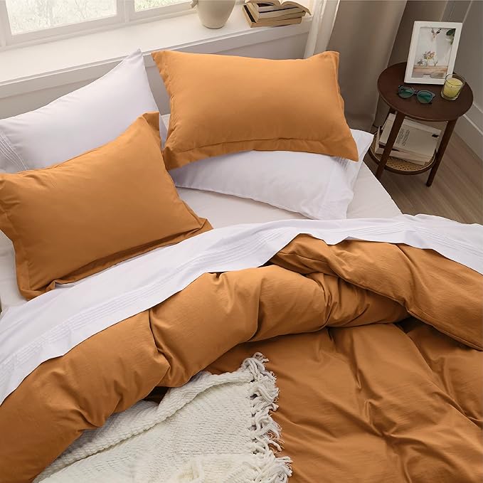 Bedsure Honey Ginger Duvet Cover King Size - 3 Pieces Prewashed Cotton-Like Extra Soft Bedding Set, Includes 1 Duvet Cover 104x90 Inches with Zipper Closure & 2 Pillow Shams, Comforter Not Included