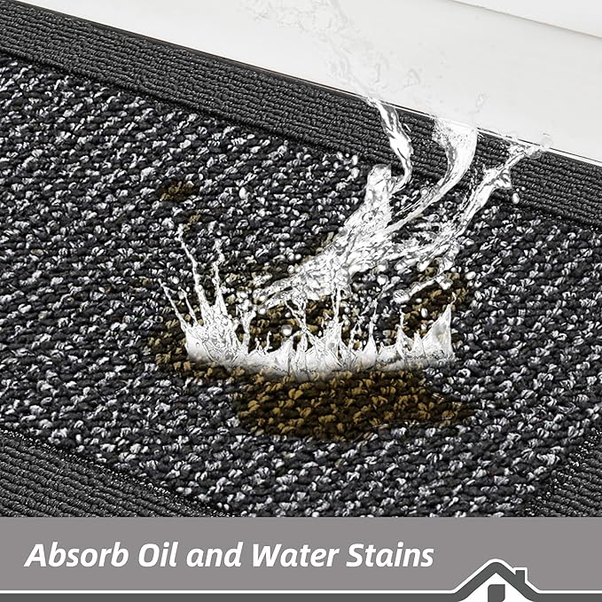 BEQHAUSE Kitchen Rugs and Mats Set of 2 Non-Slip Kitchen Mats for Floor, Absorbent and Stain Resistant Kitchen Runner, Machine Washable Rugs for Kitchen, Laundry & Sink, 20"x32"+20"x48", Charcoal